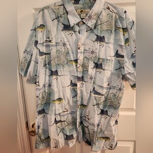 Joe Marlin Nautical fish Print Short Sleeve Shirt, sz XL